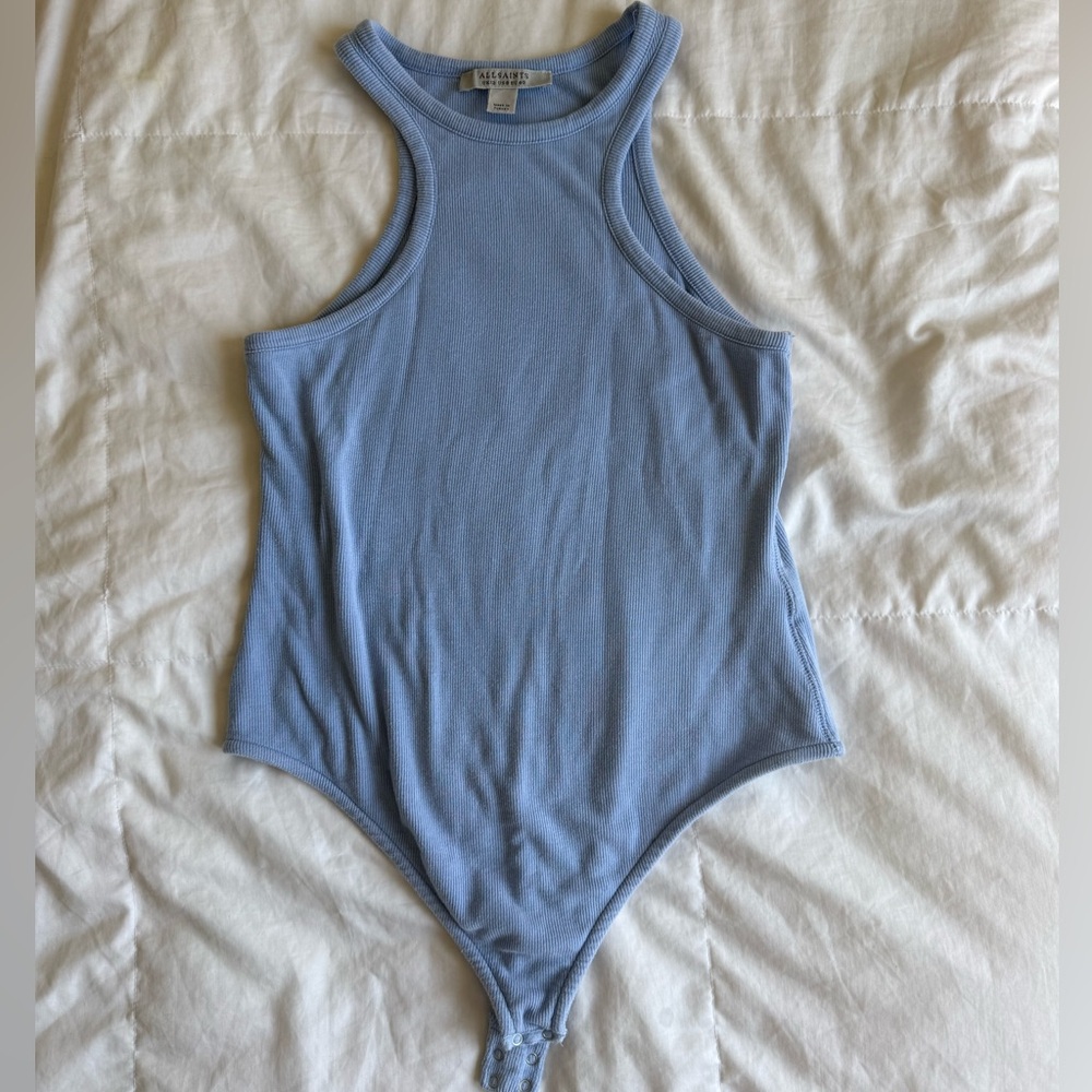 All Saints Light Blue Ribbed Racerback Bodysuit